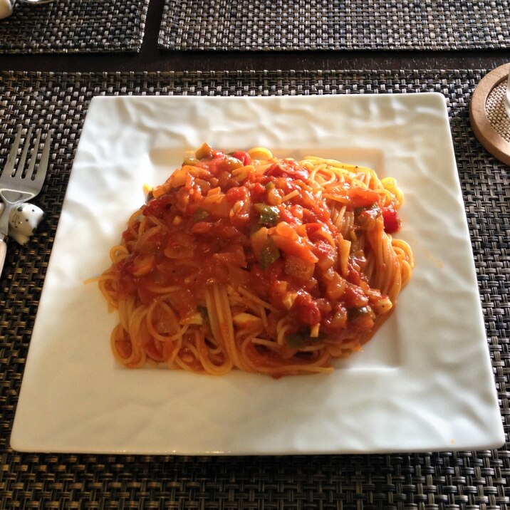 トマト缶で☆簡単アマトリチャーナ（トマトのパスタ）